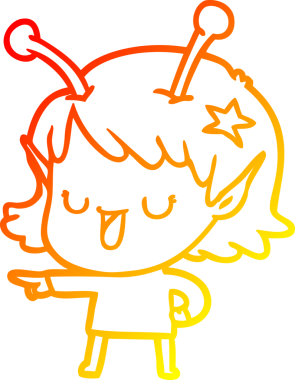 Bir insan tarafından çizilmiş mutlu bir uzaylı kız çizgi filmi.