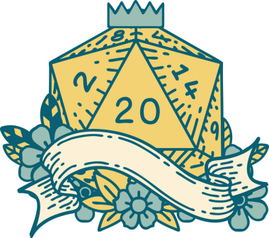 Retro Dövme Biçimi Doğal 20 D20 zar bir insan tarafından çizildi