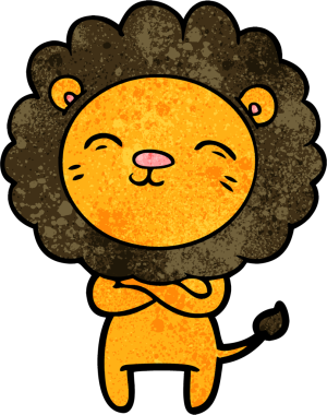 Bir insan tarafından çizilmiş çizgi film aslanı.