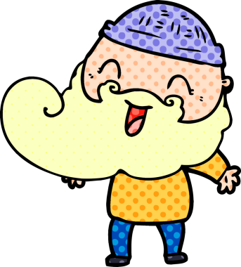 Bir insan tarafından çizilmiş mutlu sakallı adam.