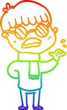 Bir insan tarafından çizilmiş gözlük takan çizgi film çocuğu çizimi.