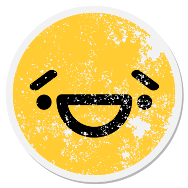 Bir insan tarafından çizilmiş mutlu, şaşırmış, dairesel bir etiket.