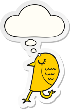 Düşünce baloncuğu insan tarafından çizilmiş bir çıkartma olan çizgi film kuşu.