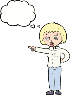 Bir insan tarafından çizilen düşünce baloncuğuyla caka satan çizgi film kadını.