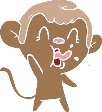 Bir insan tarafından çizilmiş düz renk çizgi film maymunu.