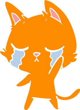 Bir insan tarafından çizilmiş düz renkli çizgi film kedisi.