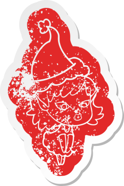 Bir insan tarafından çizilmiş Noel Baba şapkası giyen elf bir kızın garip bir karikatürü.