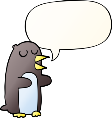 bir insan tarafından çizilmiş düzgün eğimli konuşma baloncuğu olan penguen çizgi filmi