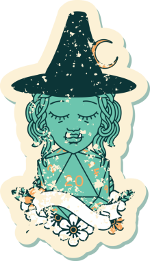 Retro Dövme Biçimi Bir insan tarafından çizilmiş 20 zarlı yarı ork cadı karakteri