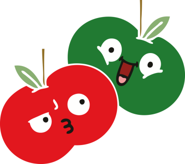 Bir insan tarafından çizilmiş elmaların düz renkli retro karikatürü