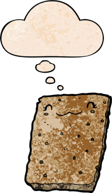 Düşünce baloncuklu çizgi film bisküvisi. Bir insan tarafından çizilmiş grunge doku tarzı.