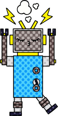 Bir insan tarafından çizilmiş arızalı bir robotun çizgi roman tarzı