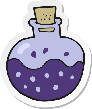 Bir insan tarafından çizilmiş karikatür bilim iksiri çıkartması.