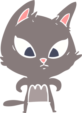 Bir insan tarafından çizilmiş düz renkli çizgi film kedisi.