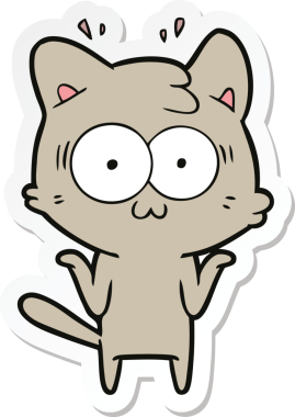 Bir çizgi film çıkartması. Bir insan tarafından çizilmiş, şaşırmış bir kedi.