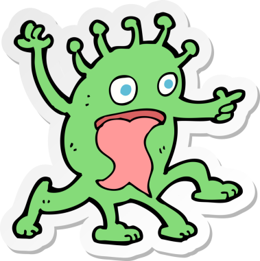 Bir insan tarafından çizilmiş garip, küçük bir uzaylının çıkartması.