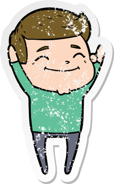 Bir insan tarafından çizilmiş mutlu bir çizgi film karakterinin sıkıntılı çıkartması.