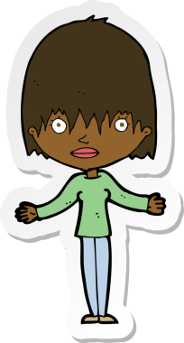 Bir insan tarafından çizilmiş omuz silken bir karikatür kadının çıkartması.