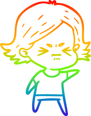 Gökkuşağı gradyan çizimi bir insan tarafından çizilmiş kızgın bir kız çizgi filmi