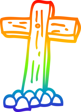 Bir insan tarafından çizilmiş ahşap bir haçın gökkuşağı gradyanı çizimi