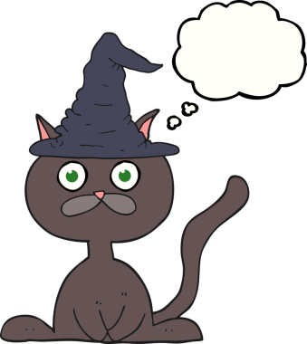 Bir insan tarafından çizilmiş serbest çizim baloncuklu cadılar bayramı kedisi.