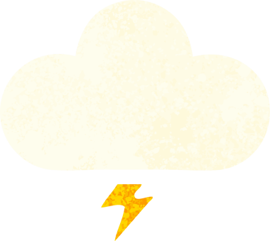 Bir insan tarafından çizilmiş bir gök gürültüsü bulutunun retro çizim tarzı karikatürü