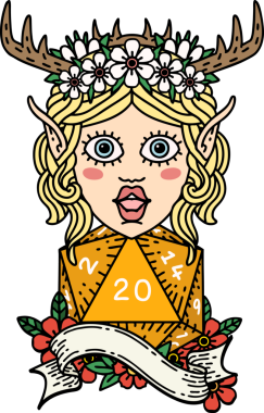 Retro Dövme Tarzı Elf Karakteri Bir insan tarafından çizilmiş doğal yirmi zar ile