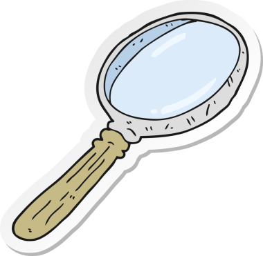 Bir insan tarafından çizilmiş karikatür büyüteç etiketi.