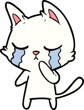 Bir insan tarafından çizilmiş ağlayan çizgi film kedisi.