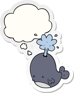 Bir insan tarafından çizilmiş bir çıkartma gibi balina şeklinde çizilmiş bir karikatür.