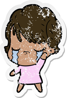 Bir insan tarafından çizilmiş ağlayan karikatürlü bir kadının sıkıntılı çıkartması.