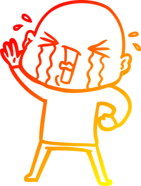 Bir insan tarafından çizilmiş, ağlayan kel bir adamın çizgi çizimi.