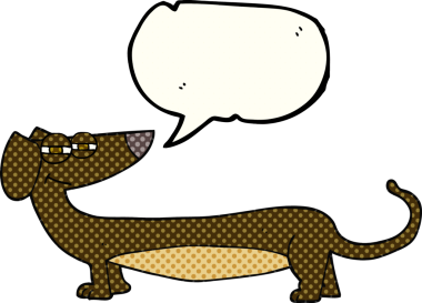 Bir insan tarafından çizilmiş serbest çizilmiş çizgi roman konuşma balonu dachshund