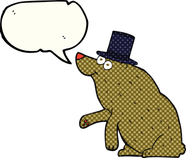 El yazısıyla çizilmiş çizgi roman konuşma balonu silindir şapkalı ayı bir insan tarafından çizilmiş.