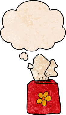 bir insan tarafından çizilmiş grunge desenli düşünce baloncuklu karton mendil kutusu.