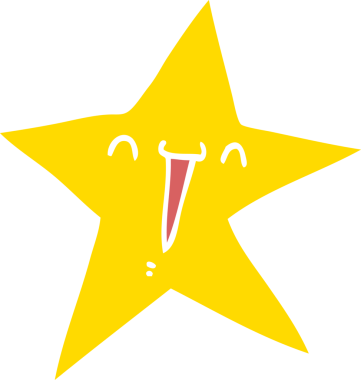 Bir insan tarafından çizilmiş mutlu düz renkli çizgi film yıldızı