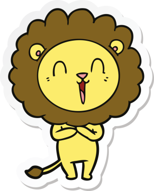 Bir insan tarafından çizilmiş gülen aslanın çıkartması.