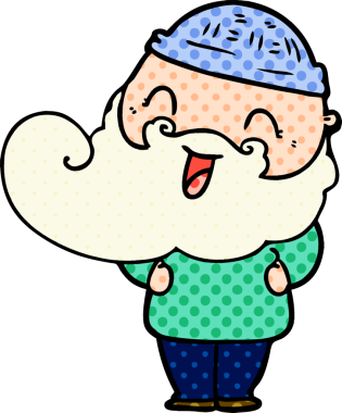 Bir insan tarafından çizilmiş mutlu sakallı adam.