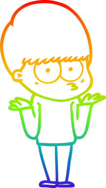 Bir insan tarafından çizilmiş omuz silken kafası karışmış bir çizgi film çocuğunun çizimi.