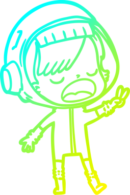 Bir insan tarafından çizilen barış işaretini veren bir astronotun soğuk gradyan çizimi