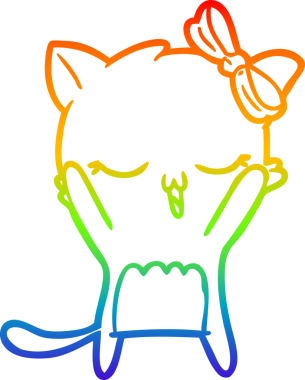 Gökkuşağı gradyan çizgi çizimi bir insan tarafından çizilmiş bir çizgi film kedisi.