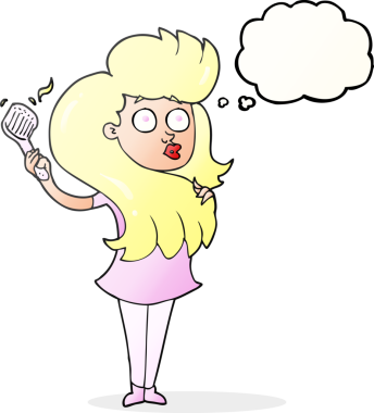 Düşünce baloncuğu çizen kadın bir insan tarafından çizilmiş saçlar.