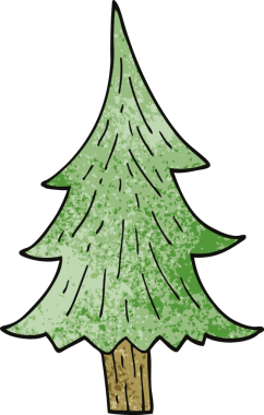 Bir insan tarafından çizilmiş çam ağaçları.