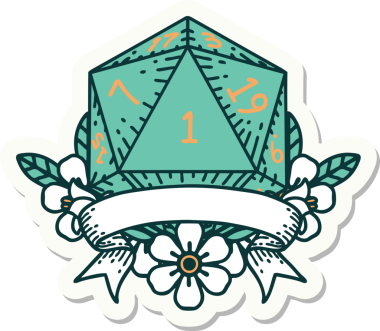 Bir insan tarafından çizilmiş doğal bir d20 zar etiketi.