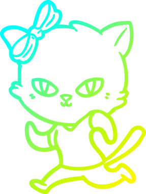 Bir insan tarafından çizilen çizgi film kedisinin soğuk gradyan çizimi