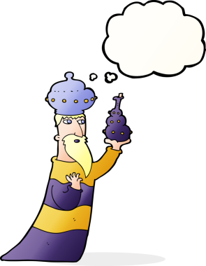 Bir insan tarafından çizilmiş düşünce baloncuğu olan üç bilge adamdan biri.