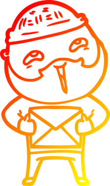 Bir insan tarafından çizilmiş mutlu sakallı bir adamın çizgi çizimi.