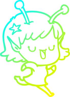 Bir insan tarafından çizilmiş mutlu bir uzaylı kız çizgi filmi.