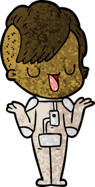 Bir insan tarafından çizilmiş hippi saç kesimli sevimli bir çizgi film kızı.