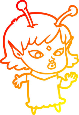 Bir insan tarafından çizilmiş güzel bir uzaylı kız çizgi çizimi.